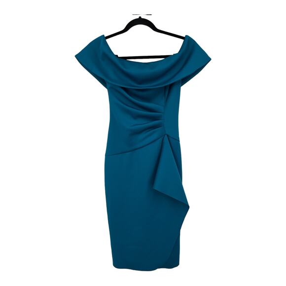 Xscape Dress Off the Shoulder Side Ruched Scuba Crepe Cocktail teal size 2 - Picture 1 of 6